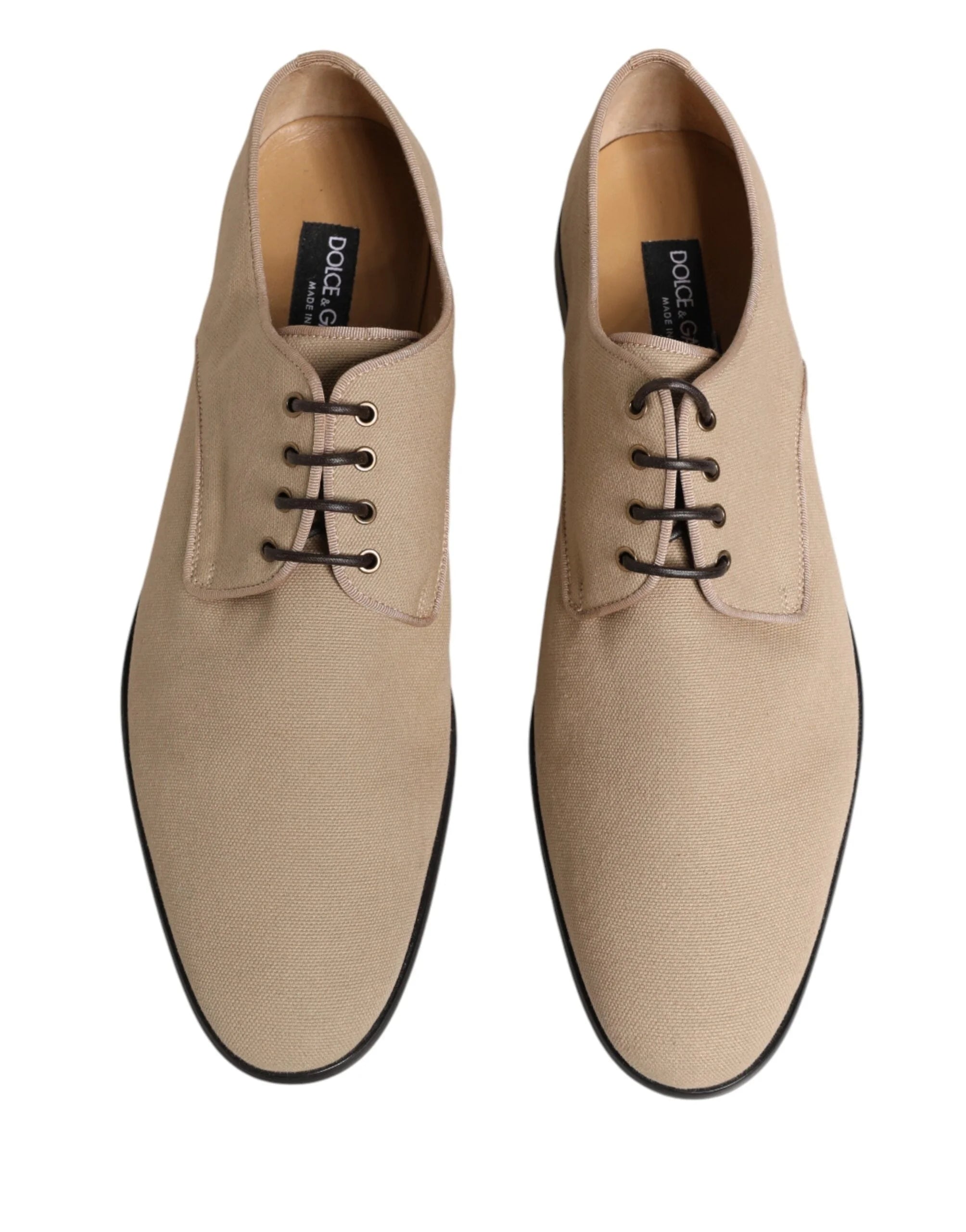 Dolce & Gabbana Beige Canvas Derby Lace Up Dress Men Shoes - EU44/US11