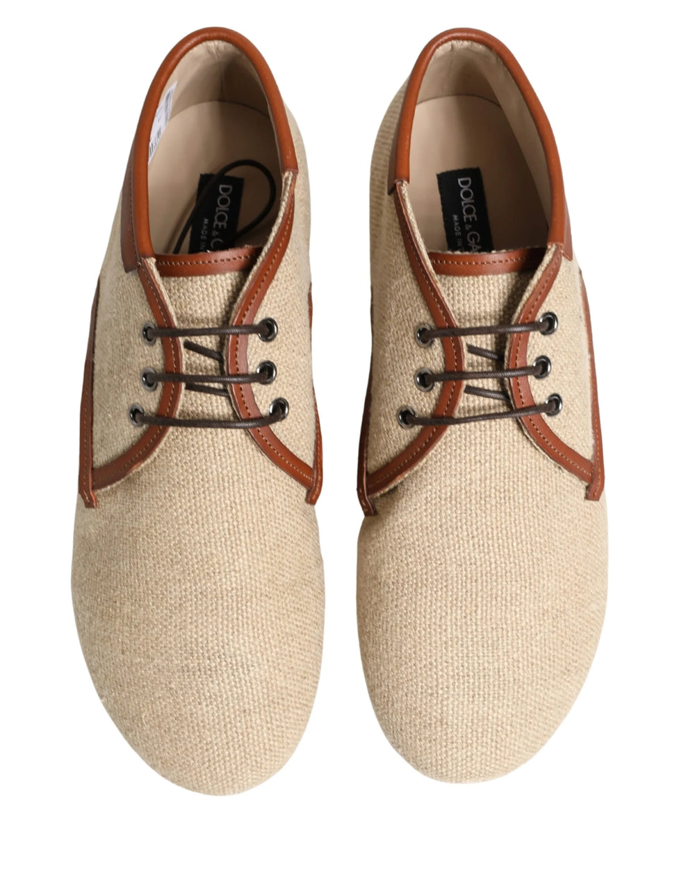 Dolce & Gabbana Beige Canvas Lace-Up Men Dress Derby Shoes - EU44/US11