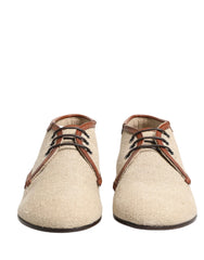 Dolce & Gabbana Beige Canvas Lace-Up Men Dress Derby Shoes - EU44/US11
