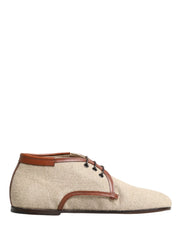 Dolce & Gabbana Beige Canvas Lace-Up Men Dress Derby Shoes - EU44/US11
