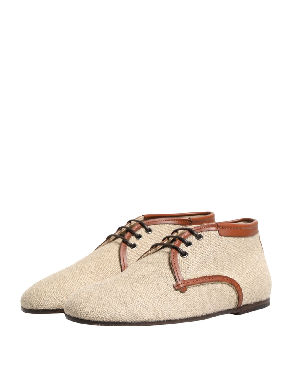 Dolce & Gabbana Beige Canvas Lace-Up Men Dress Derby Shoes - EU44/US11