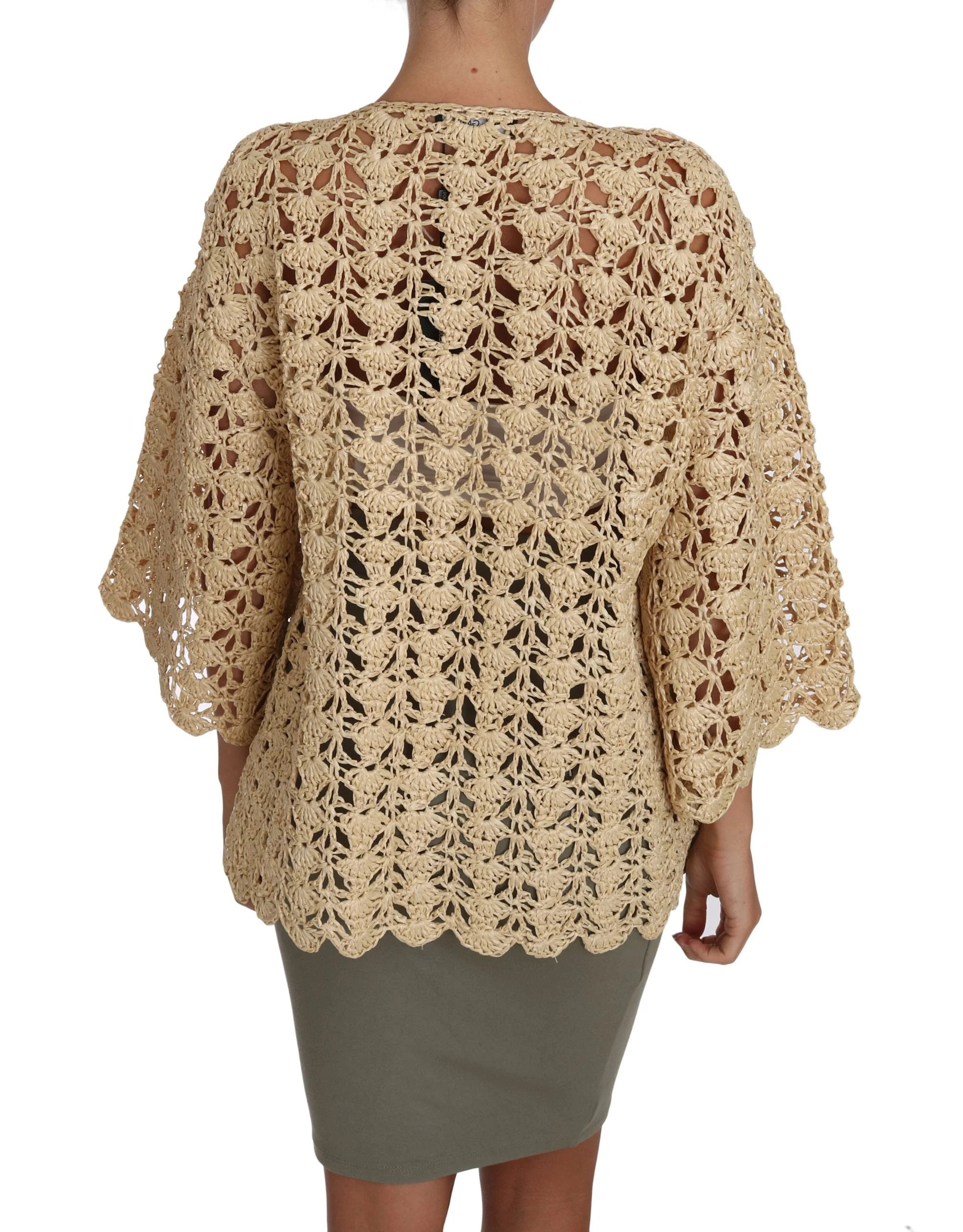 Dolce & Gabbana Beige Cardigan Crochet Knitted Raffia Sweater - IT40|S - Cardigans