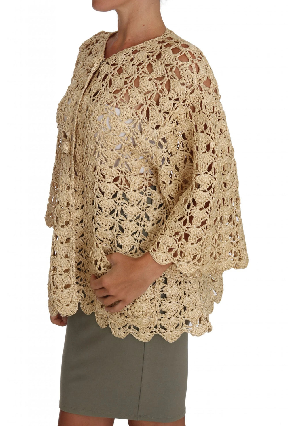 Dolce & Gabbana Beige Cardigan Crochet Knitted Raffia Sweater - IT40|S - Cardigans