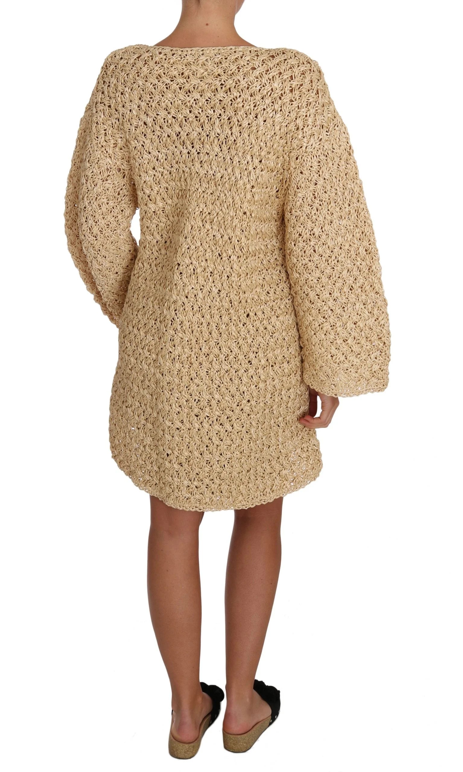 Dolce & Gabbana Beige Cardigan Crochet Knitted Raffia Sweater - IT40|S - Cardigans