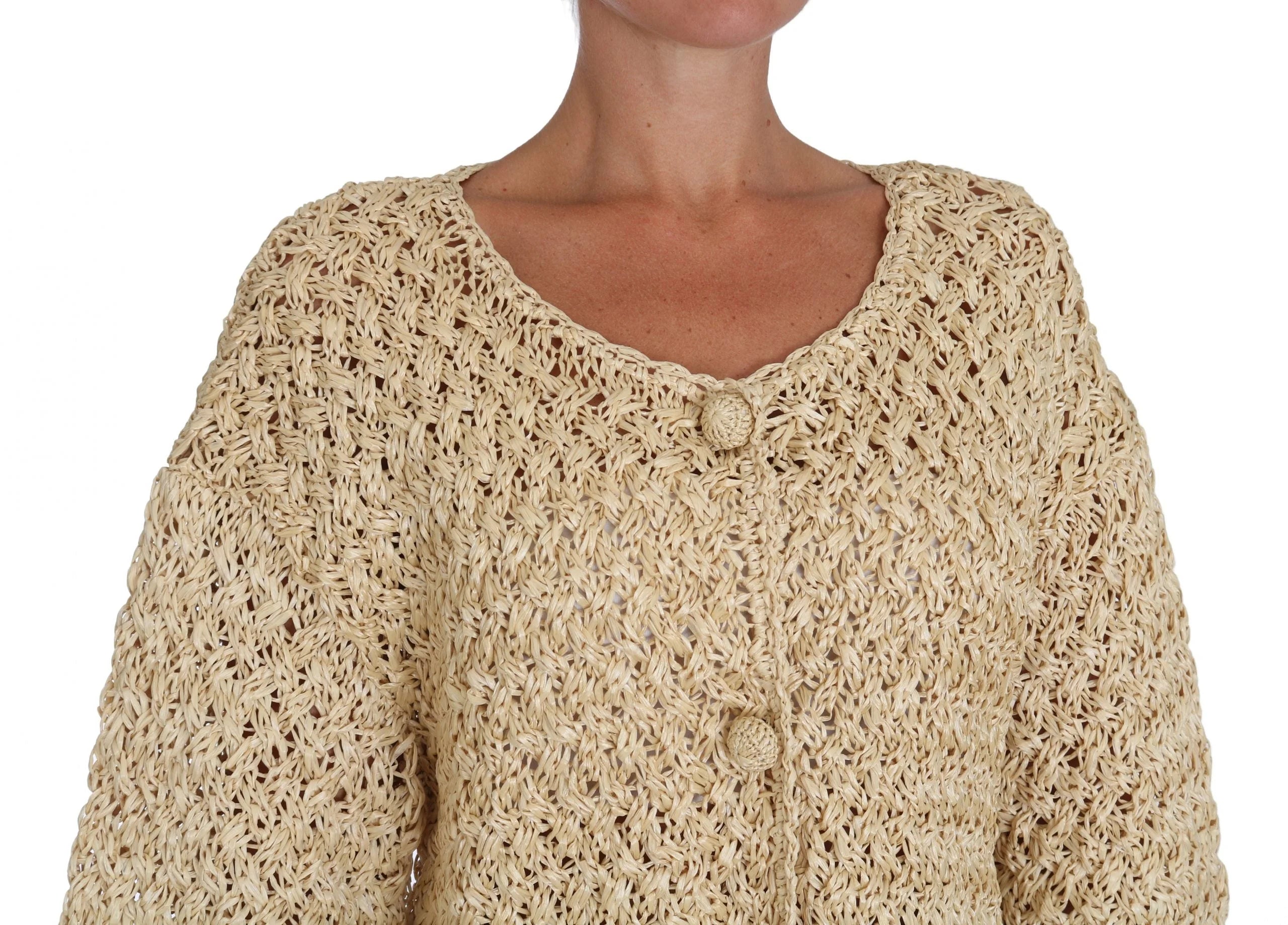Dolce & Gabbana Beige Cardigan Crochet Knitted Raffia Sweater - IT40|S - Cardigans