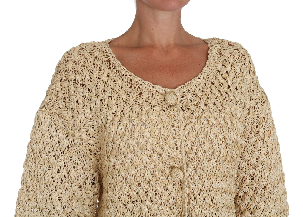 Dolce & Gabbana Beige Cardigan Crochet Knitted Raffia Sweater - IT40|S - Cardigans