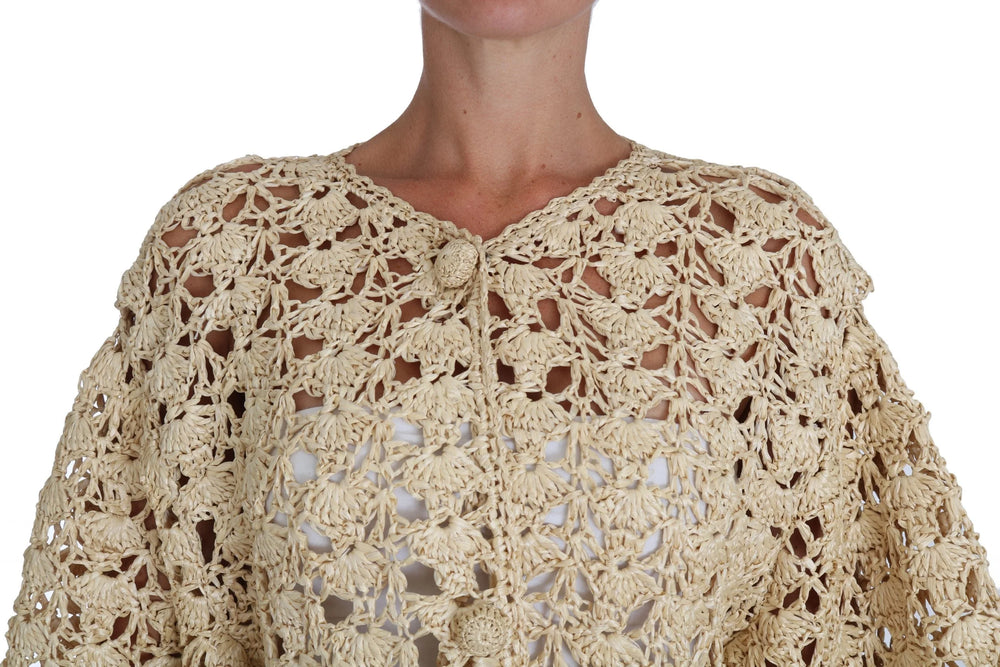 Dolce & Gabbana Beige Cardigan Crochet Knitted Raffia Sweater - IT40|S - Cardigans