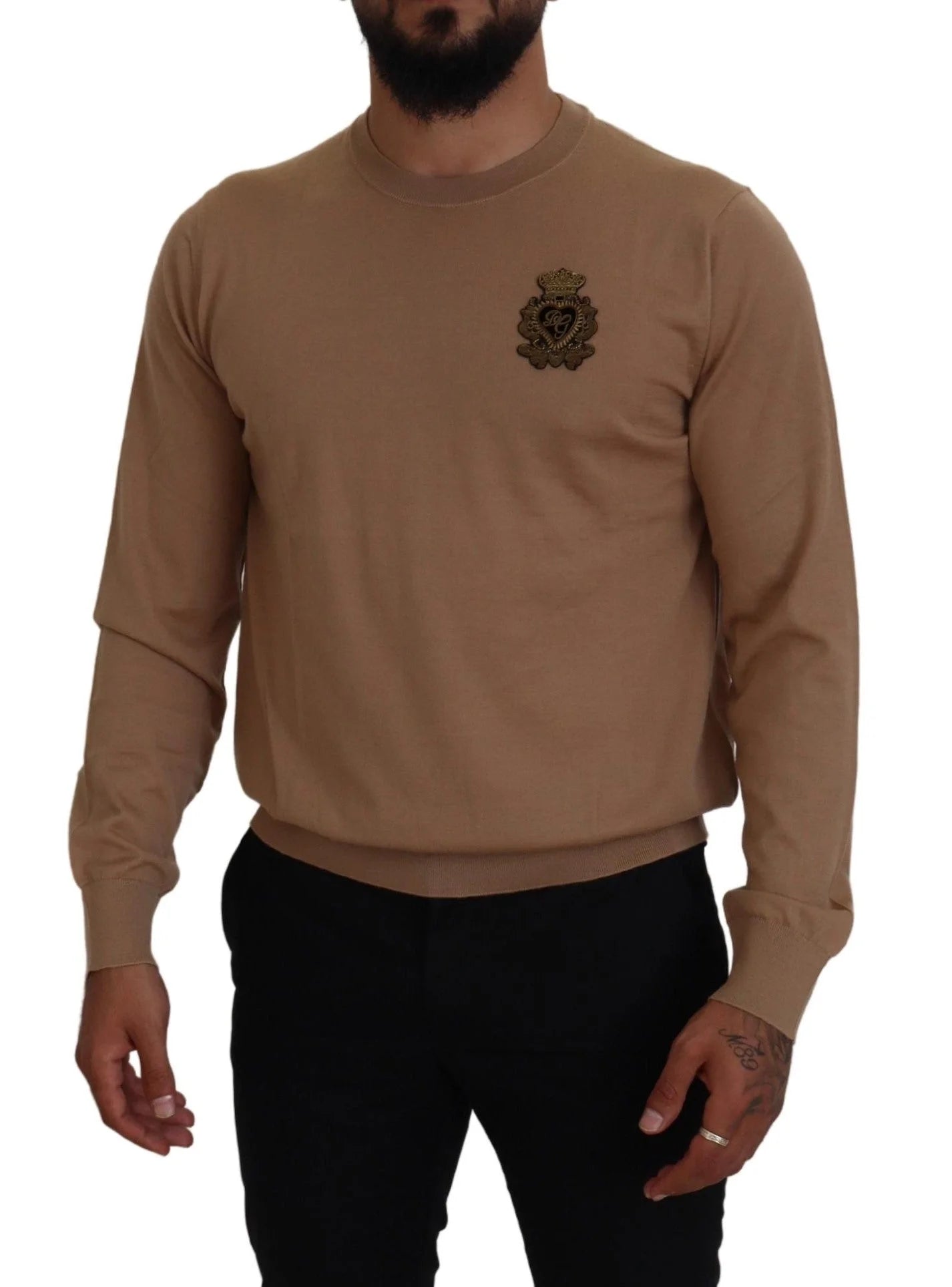 Dolce & Gabbana Beige Cashmere Crown Logo Pullover Sweater - Sweaters