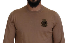 Dolce & Gabbana Beige Cashmere Crown Logo Pullover Sweater - Sweaters