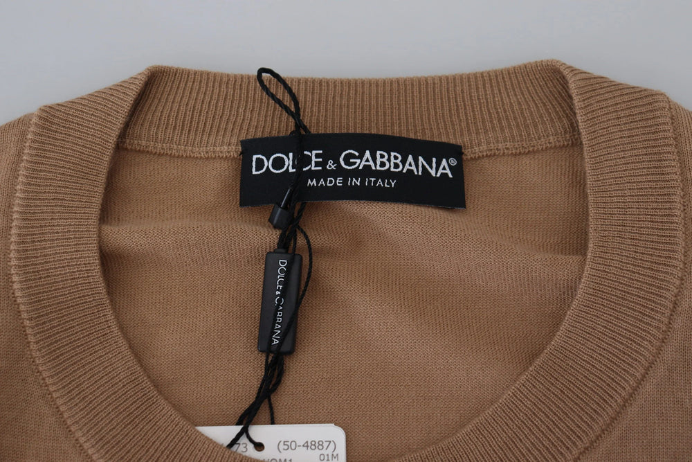 Dolce & Gabbana Beige Cashmere Crown Logo Pullover Sweater - Sweaters