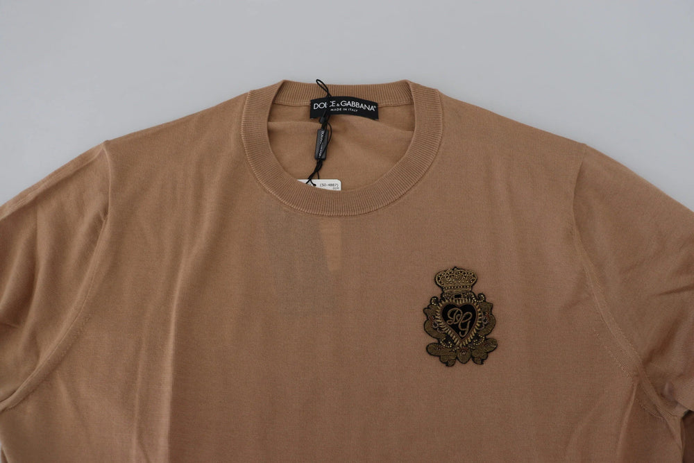 Dolce & Gabbana Beige Cashmere Crown Logo Pullover Sweater - Sweaters