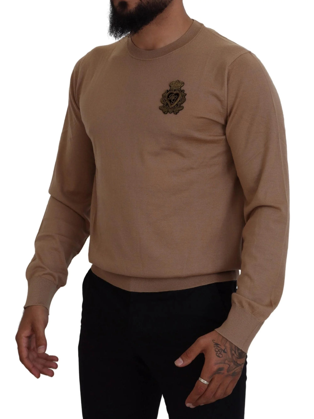 Dolce & Gabbana Beige Cashmere Crown Logo Pullover Sweater - Sweaters