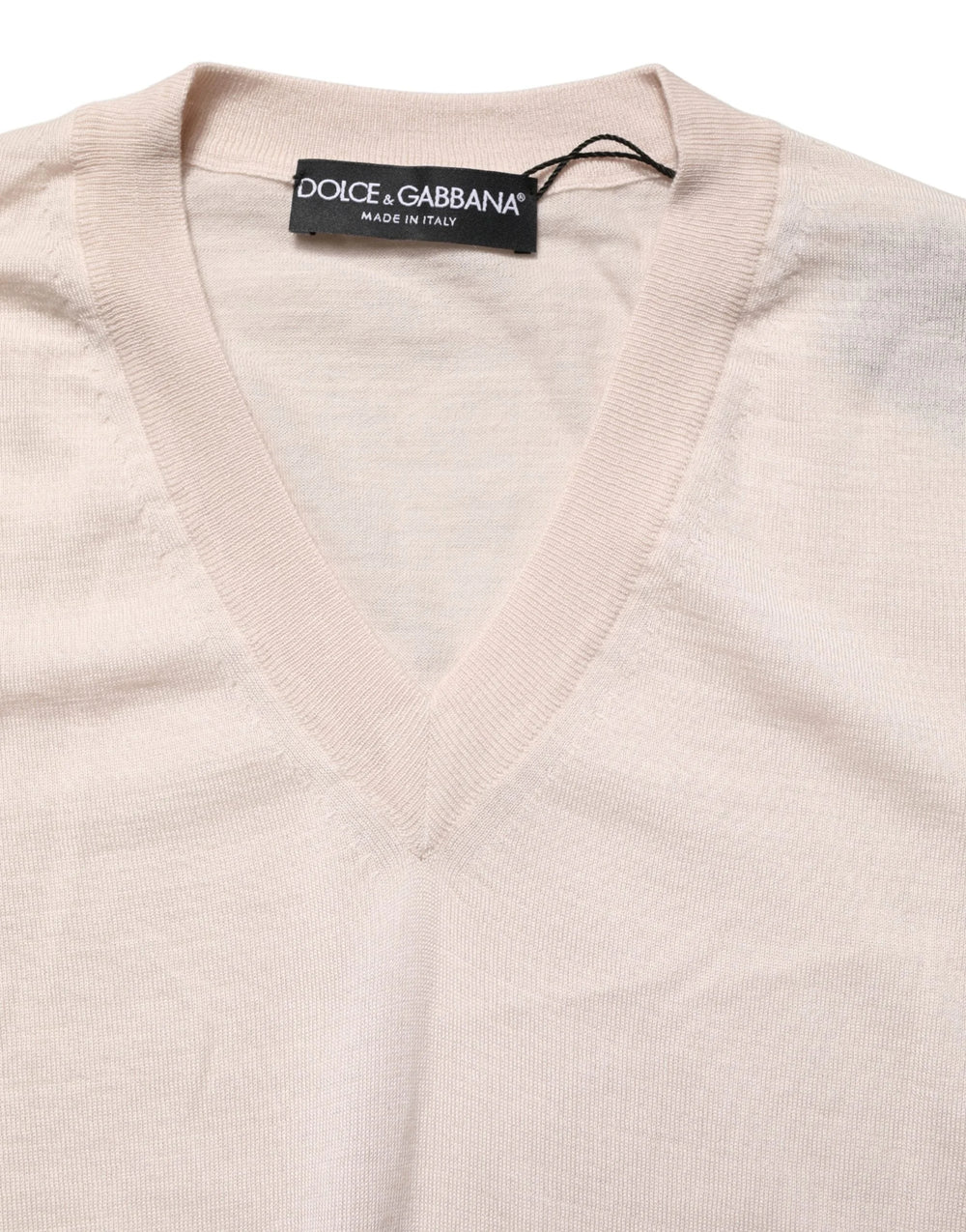 Dolce & Gabbana Beige Cashmere V-neck Men Pullover Sweater - IT46 | S