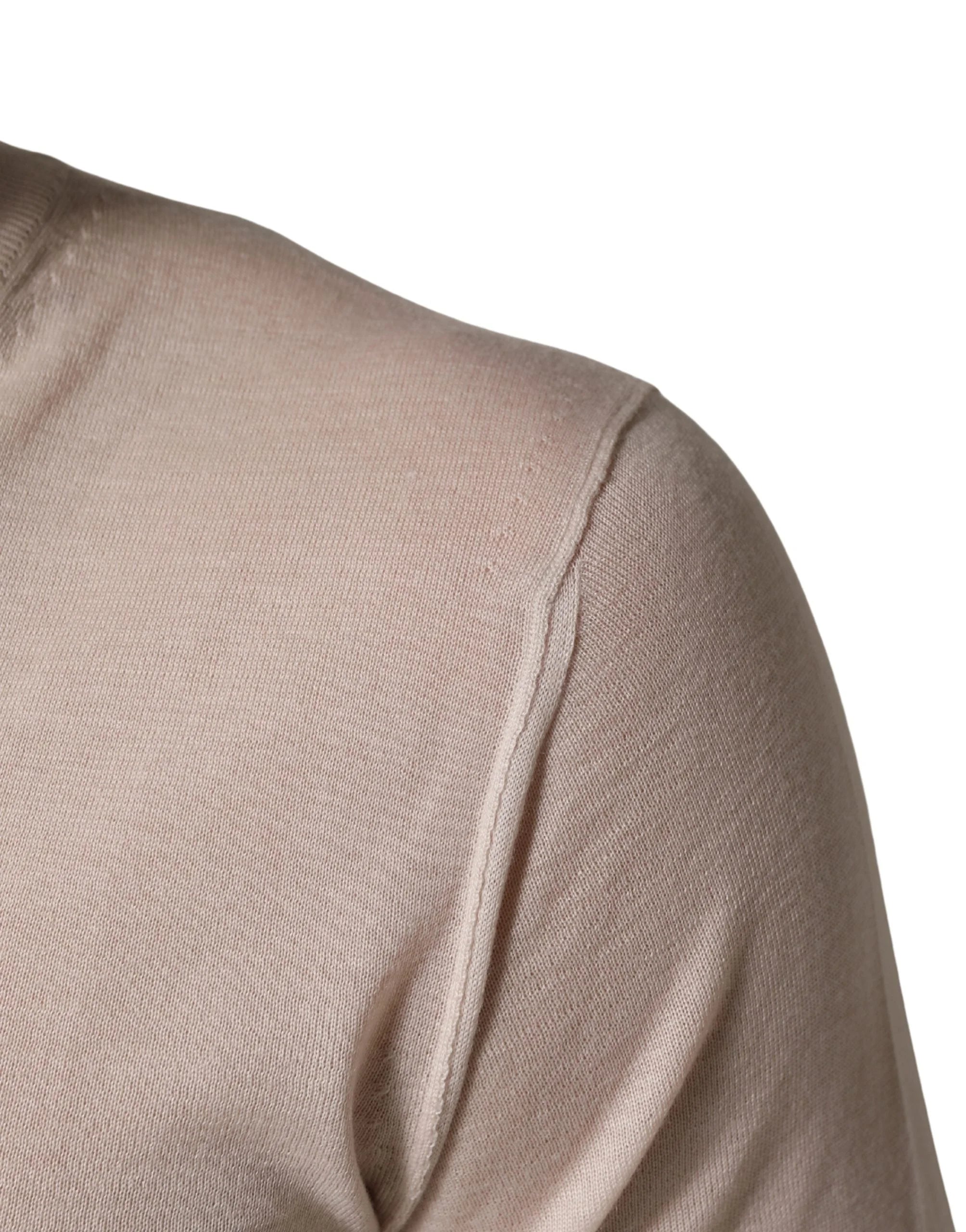 Dolce & Gabbana Beige Cashmere V-neck Men Pullover Sweater - IT46 | S