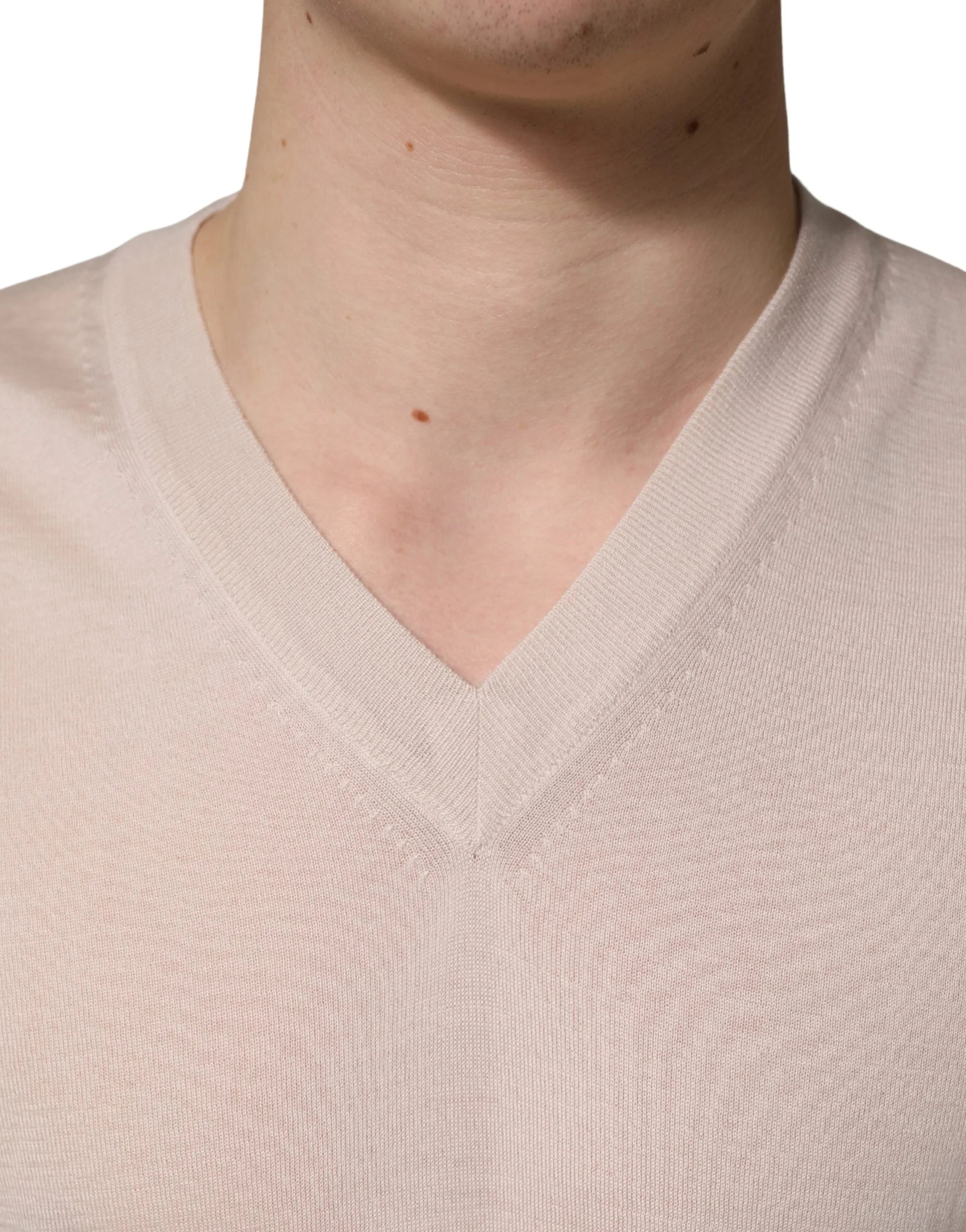 Dolce & Gabbana Beige Cashmere V-neck Men Pullover Sweater - IT46 | S