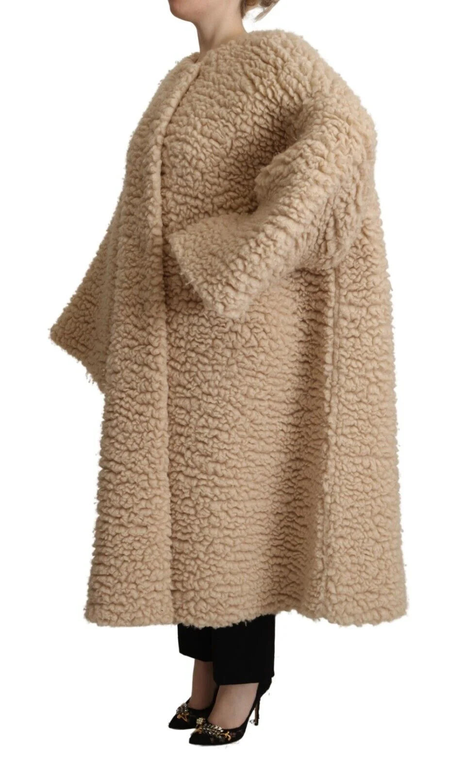 Dolce & Gabbana Beige Cashmere Wool Faux Fur Coat Jacket - IT40|S - Wrap Coats
