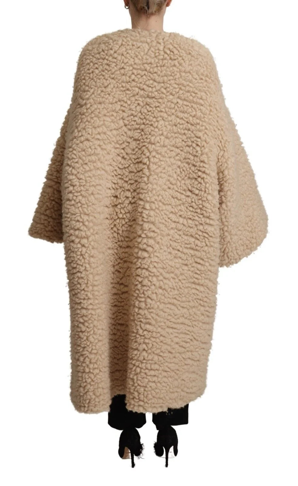 Dolce & Gabbana Beige Cashmere Wool Faux Fur Coat Jacket - IT40|S - Wrap Coats