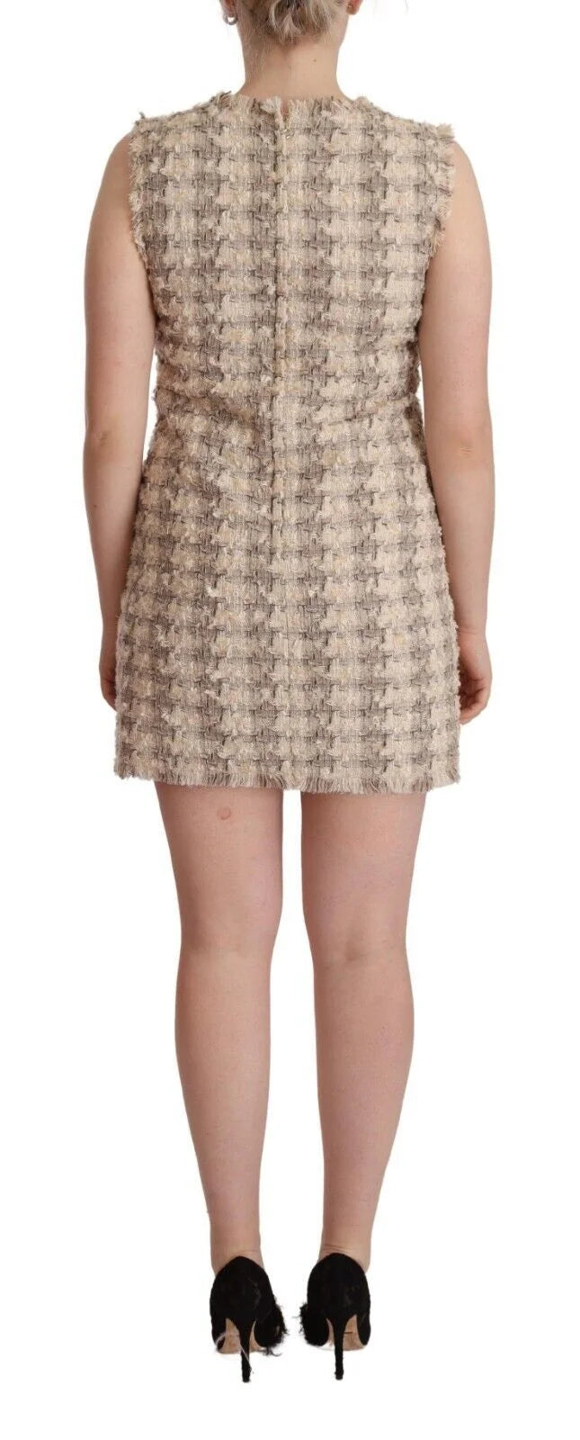 Dolce & Gabbana Beige Checkered Sleeveless Mini Shift Dress - IT40|S - Dresses