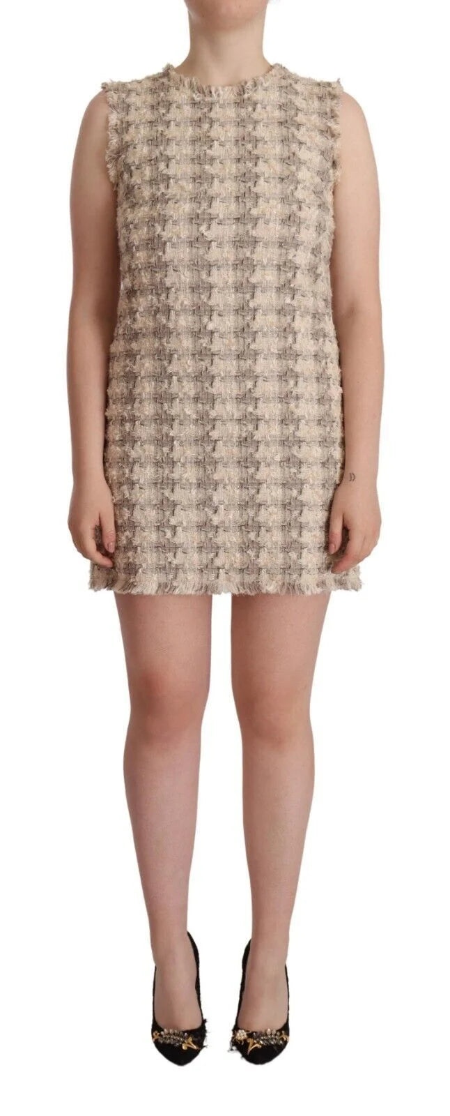 Dolce & Gabbana Beige Checkered Sleeveless Mini Shift Dress - IT40|S - Dresses