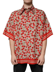 Dolce & Gabbana Beige Cherry Button Down Men Casual Shirt - IT40 | M - Shirts