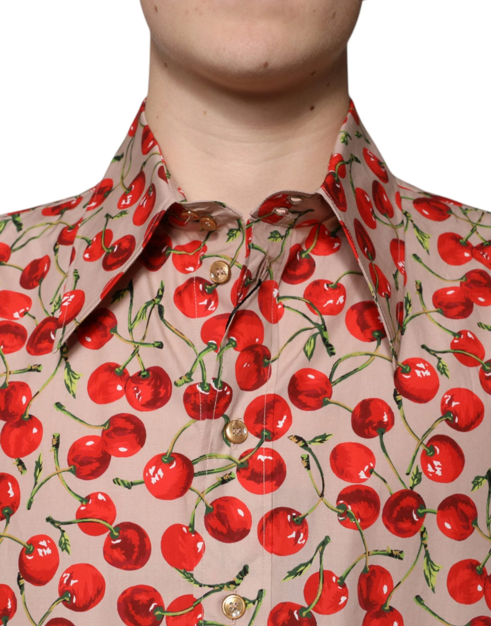 Dolce & Gabbana Beige Cherry Button Down Men Casual Shirt - IT40 | M - Shirts