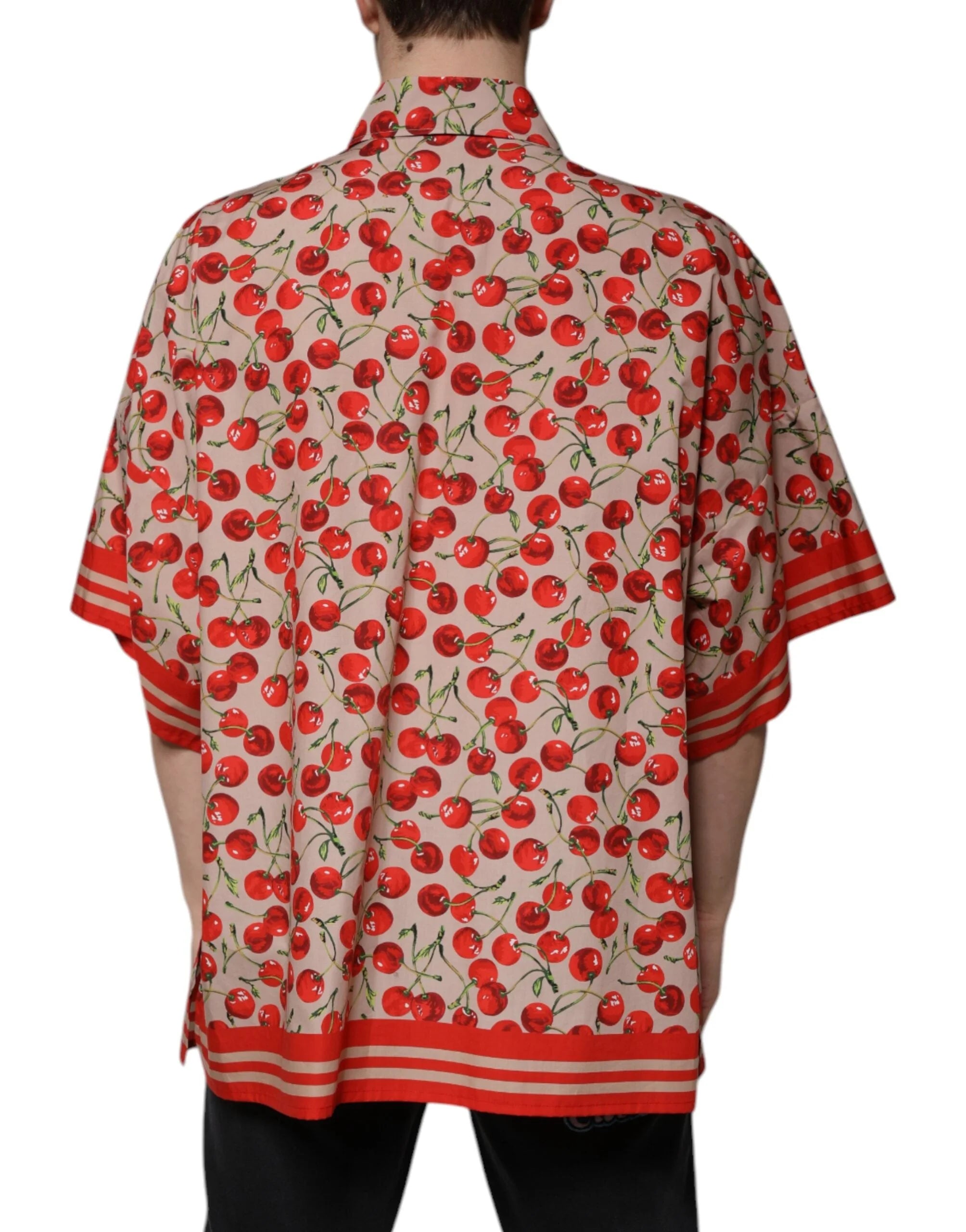 Dolce & Gabbana Beige Cherry Button Down Men Casual Shirt - IT40 | M - Shirts