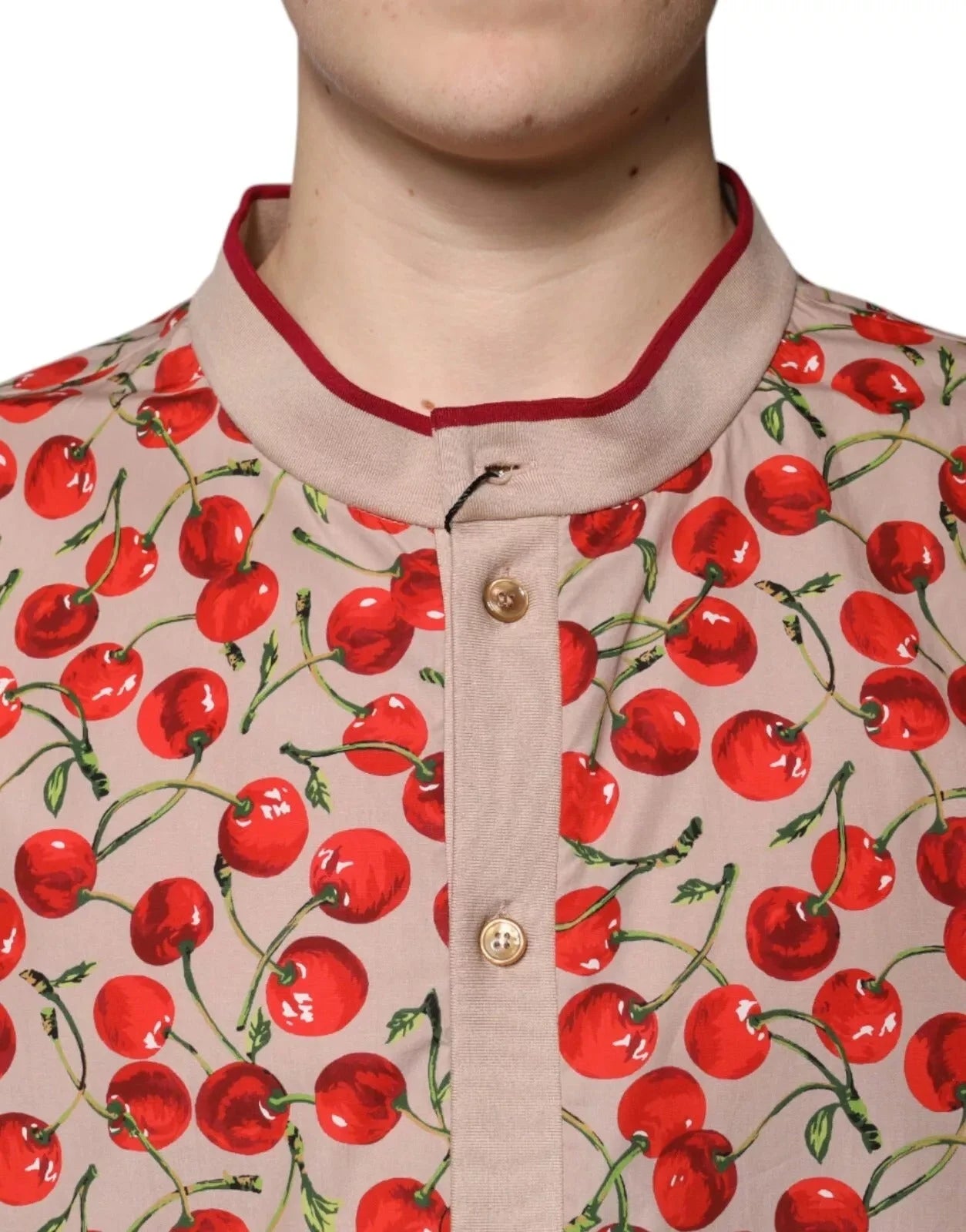 Dolce & Gabbana Beige Cherry Nylon Buttoned Casual Shirt - IT54 | XL