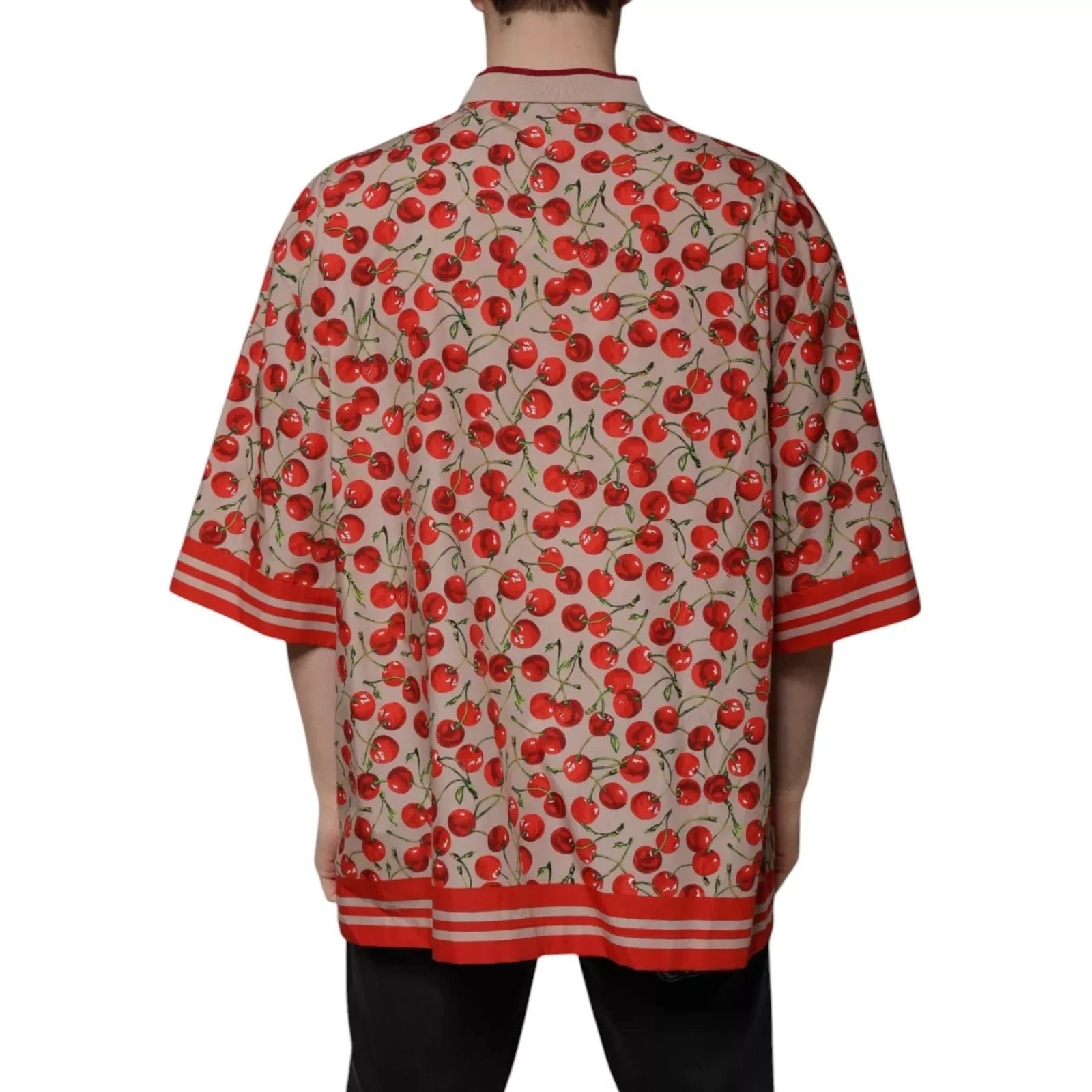 Dolce & Gabbana Beige Cherry Nylon Buttoned Casual Shirt - IT54 | XL