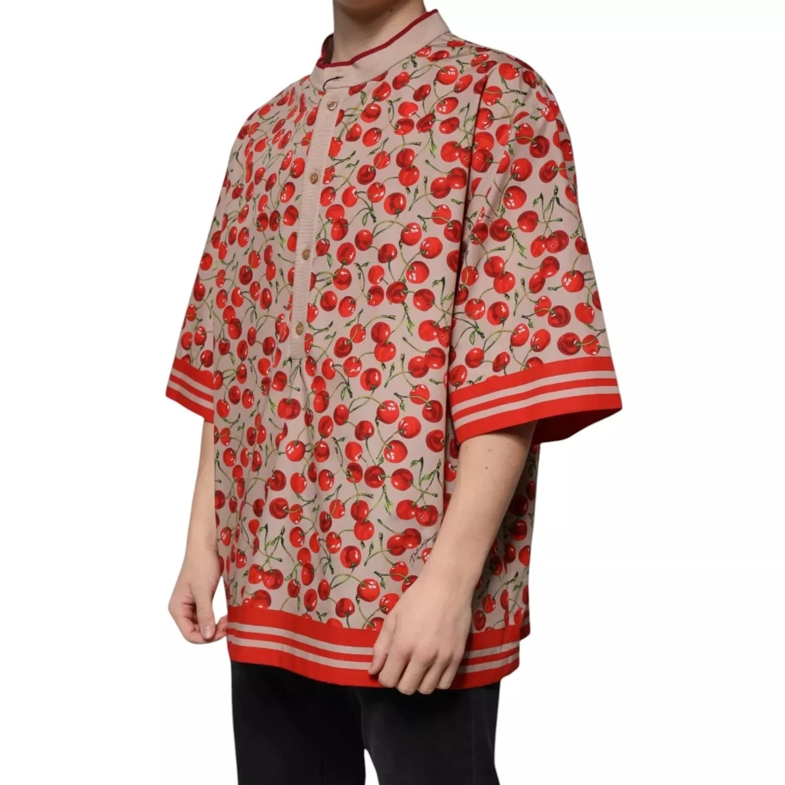 Dolce & Gabbana Beige Cherry Nylon Buttoned Casual Shirt - IT54 | XL - Shirts