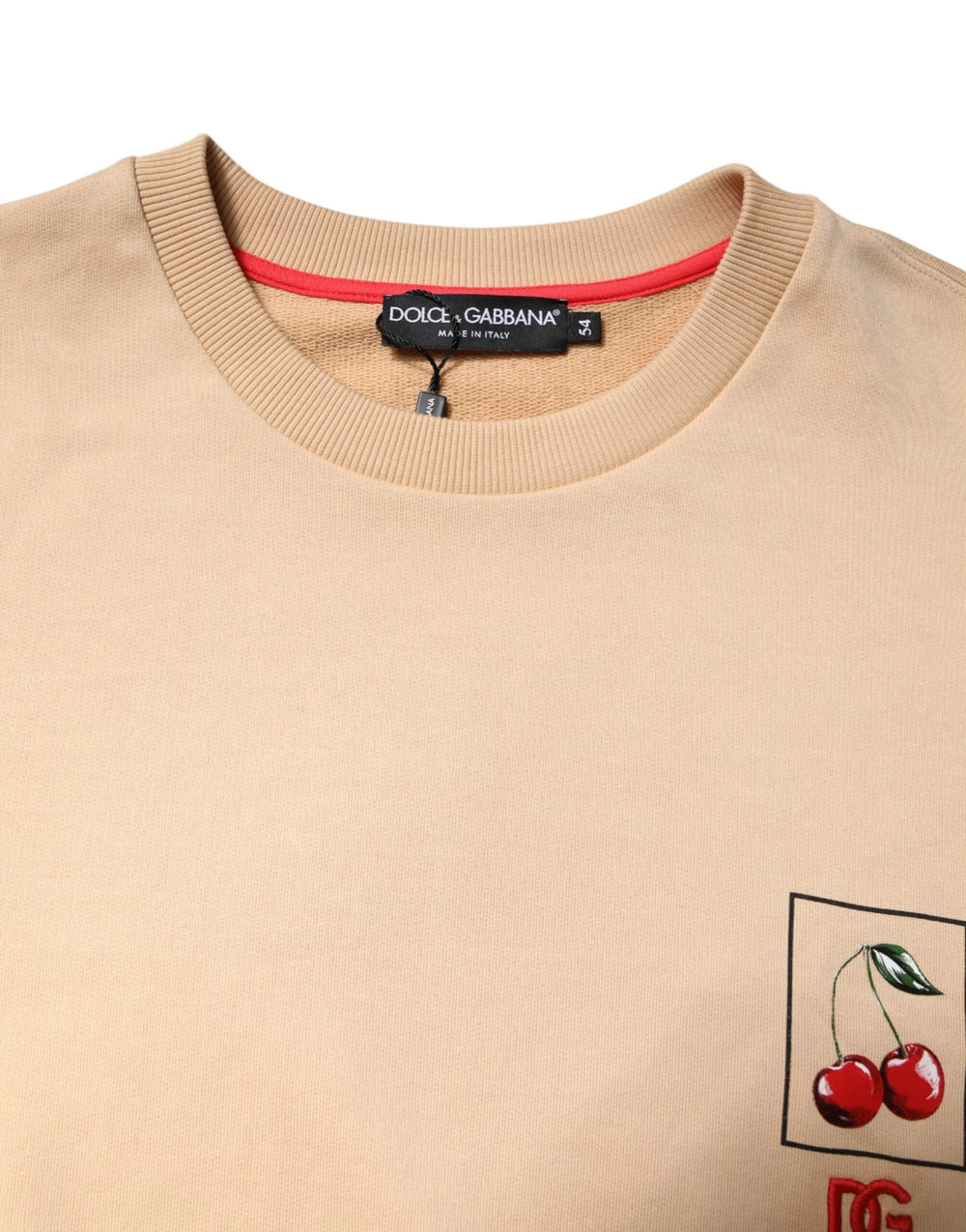 Dolce & Gabbana Beige Cherry Print Crew Neck Pullover Sweater - IT54 | XL - Sweaters