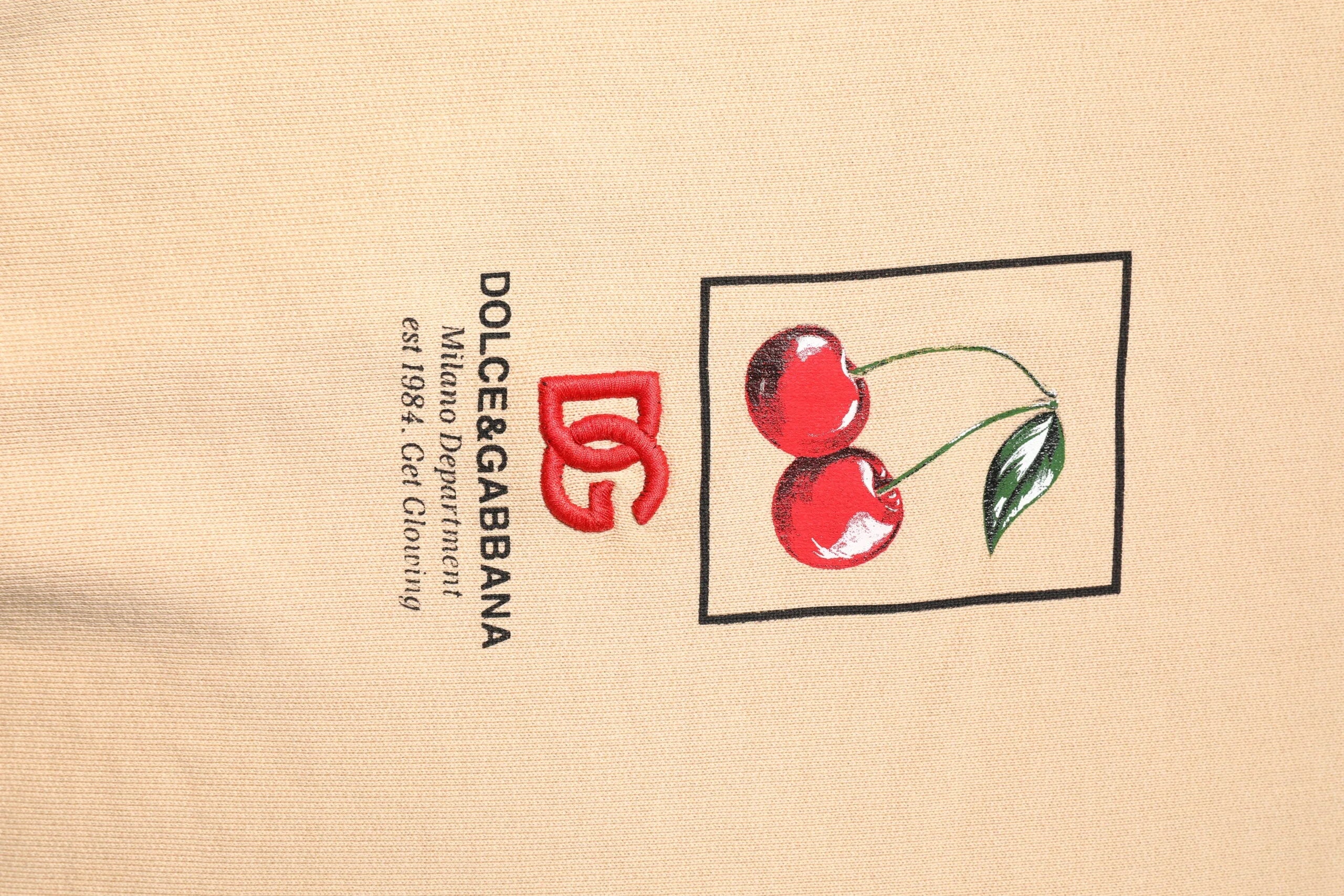 Dolce & Gabbana Beige Cherry Print Crew Neck Pullover Sweater - IT54 | XL - Sweaters