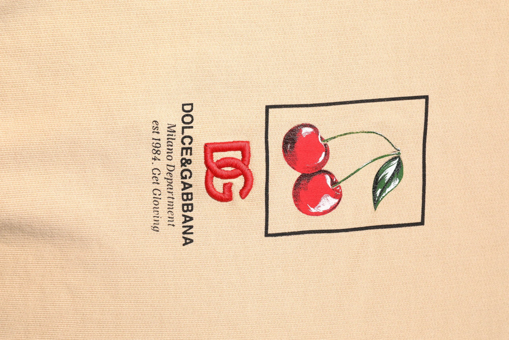 Dolce & Gabbana Beige Cherry Print Crew Neck Pullover Sweater - IT54 | XL - Sweaters