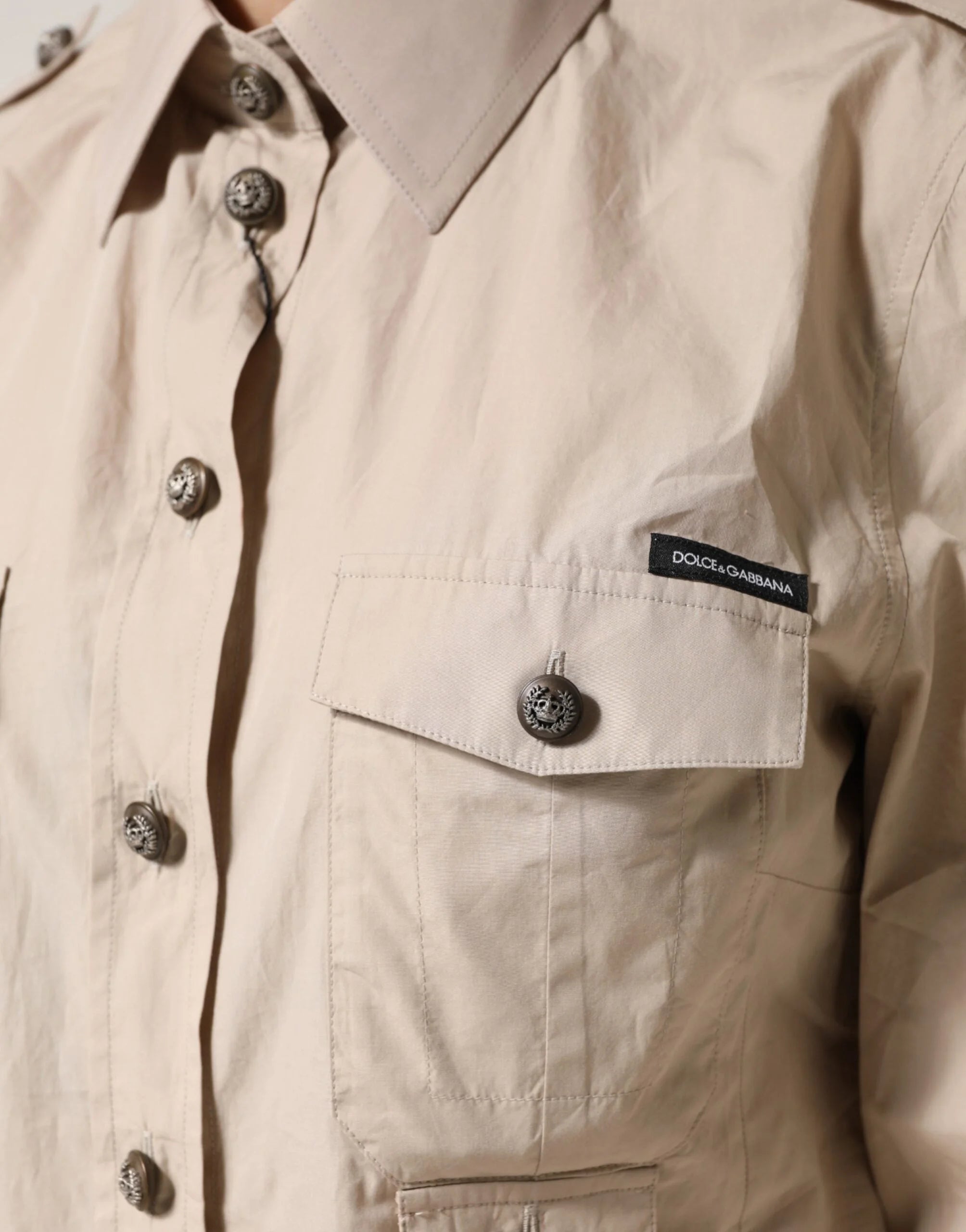 Dolce & Gabbana Beige Collared Long Sleeve Cotton Shirt Top - IT46|XL