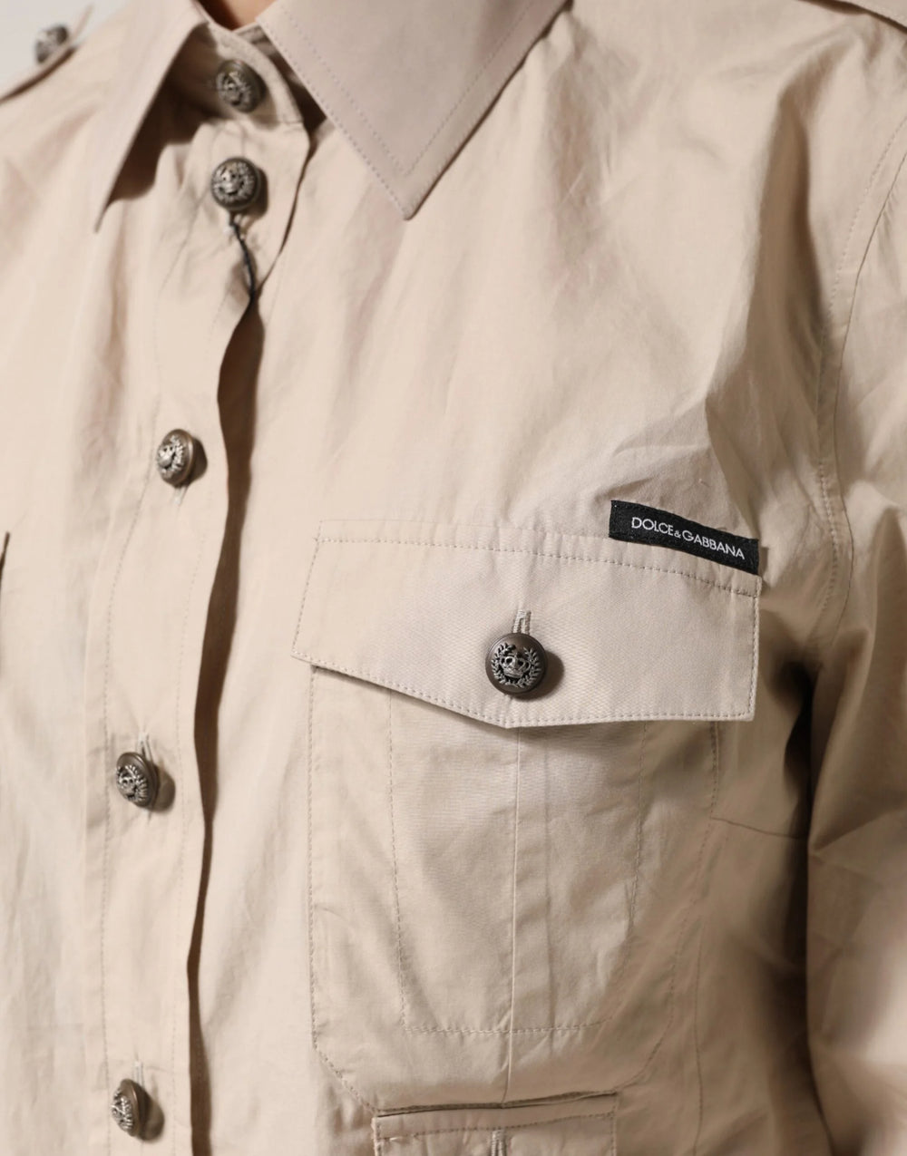 Dolce & Gabbana Beige Collared Long Sleeve Cotton Shirt Top - IT46|XL