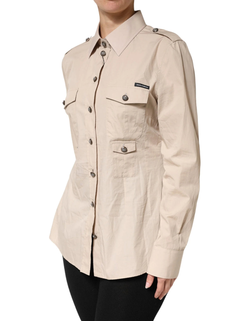 Dolce & Gabbana Beige Collared Long Sleeve Cotton Shirt Top - IT46|XL