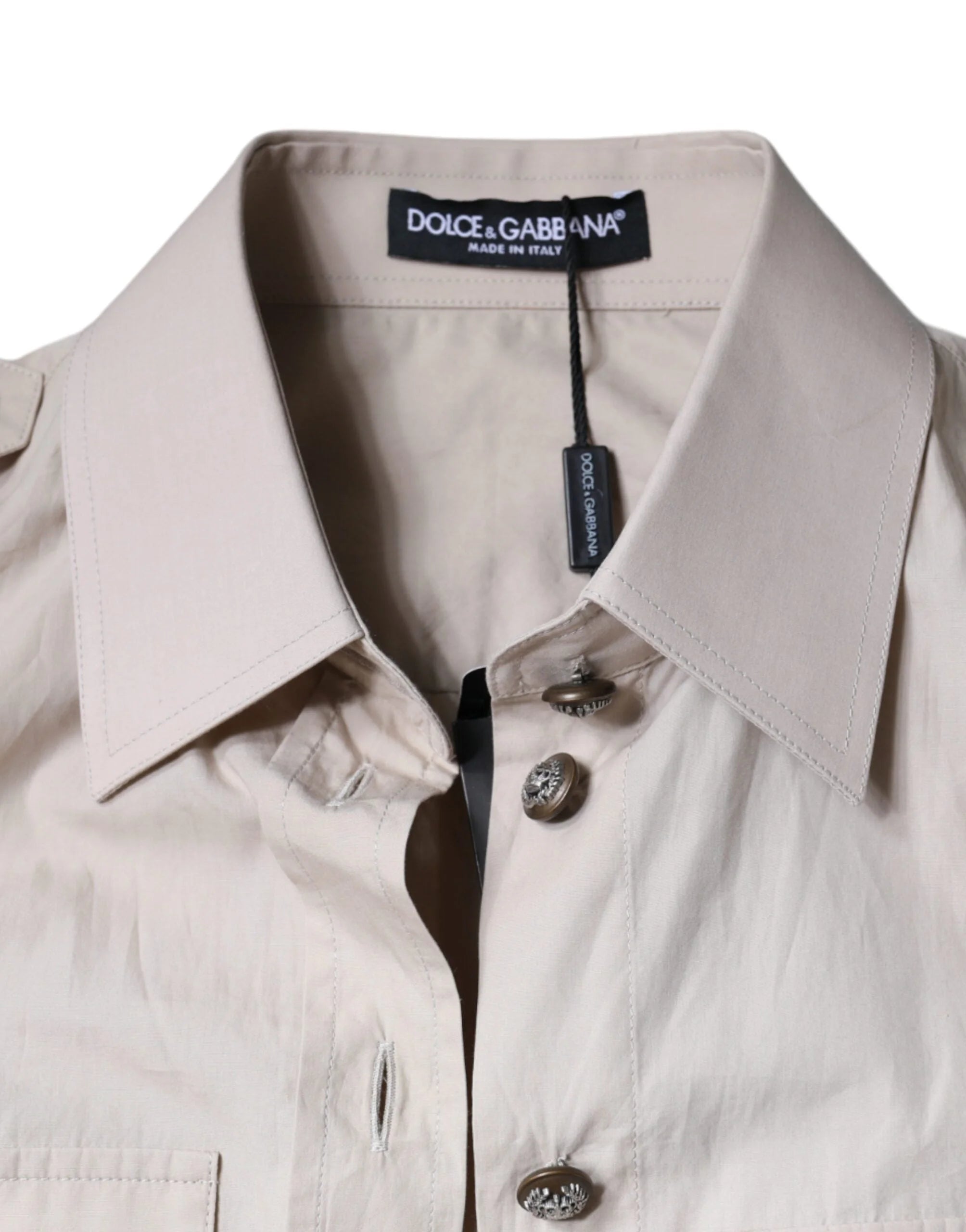 Dolce & Gabbana Beige Cotton Collared Button Down Shirt Top - Shirts