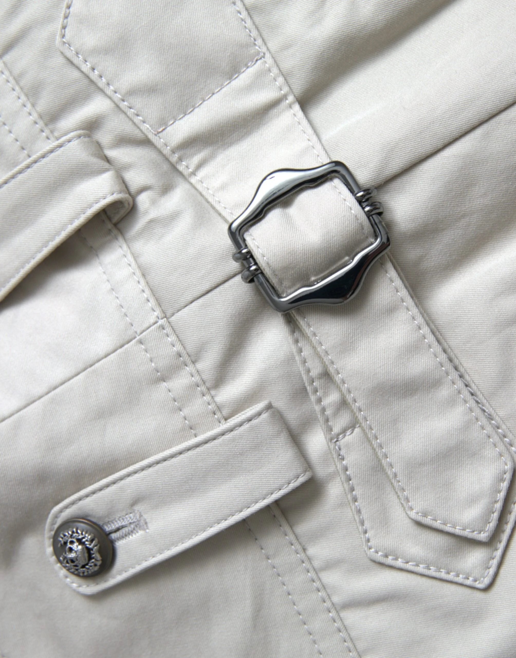 Dolce & Gabbana Beige Cotton High Waist Tapered Pants - Trousers