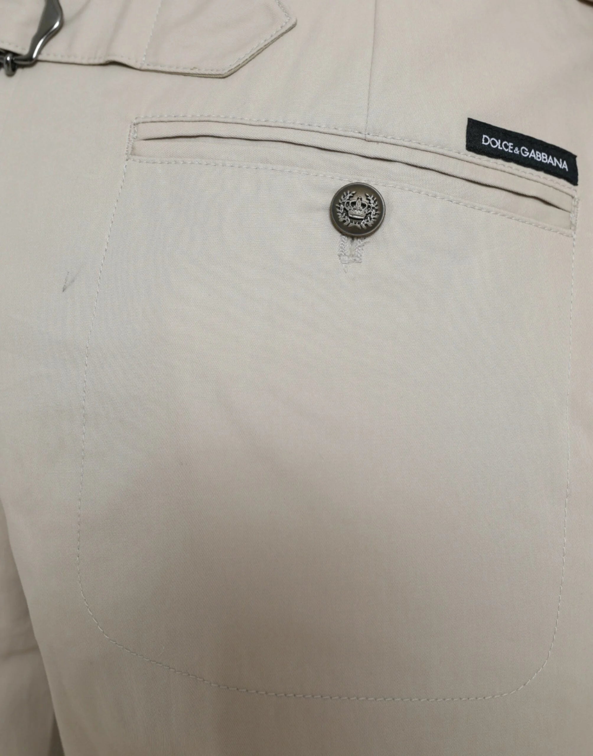 Dolce & Gabbana Beige Cotton High Waist Tapered Pants - Trousers