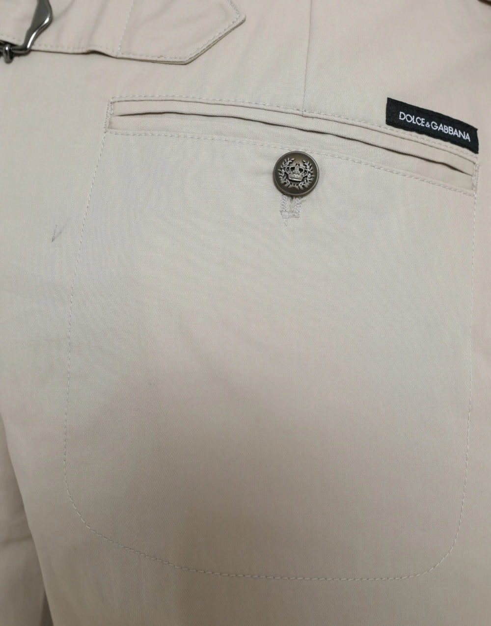 Dolce & Gabbana Beige Cotton High Waist Tapered Pants - Trousers
