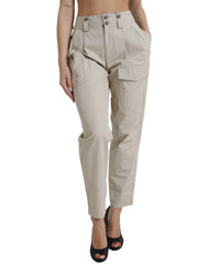 Dolce & Gabbana Beige Cotton High Waist Tapered Pants - Trousers