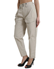 Dolce & Gabbana Beige Cotton High Waist Tapered Pants - Trousers