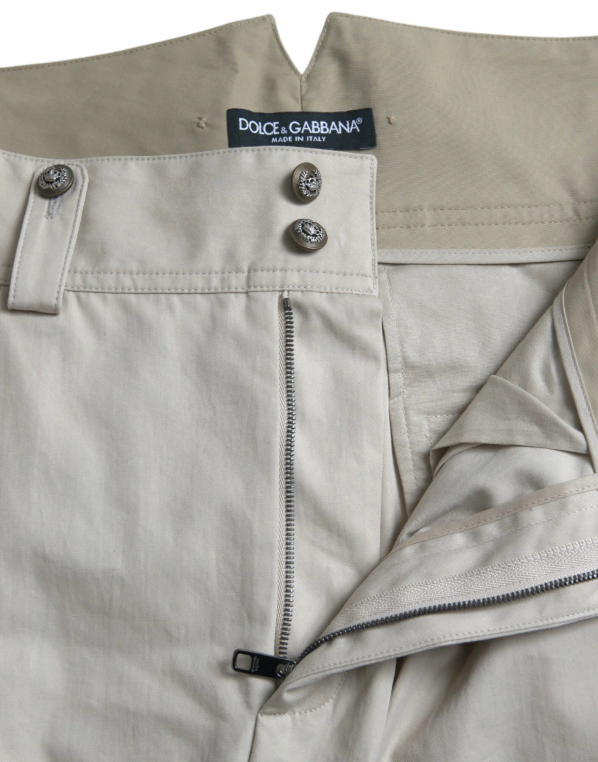 Dolce & Gabbana Beige Cotton High Waist Tapered Pants - Trousers