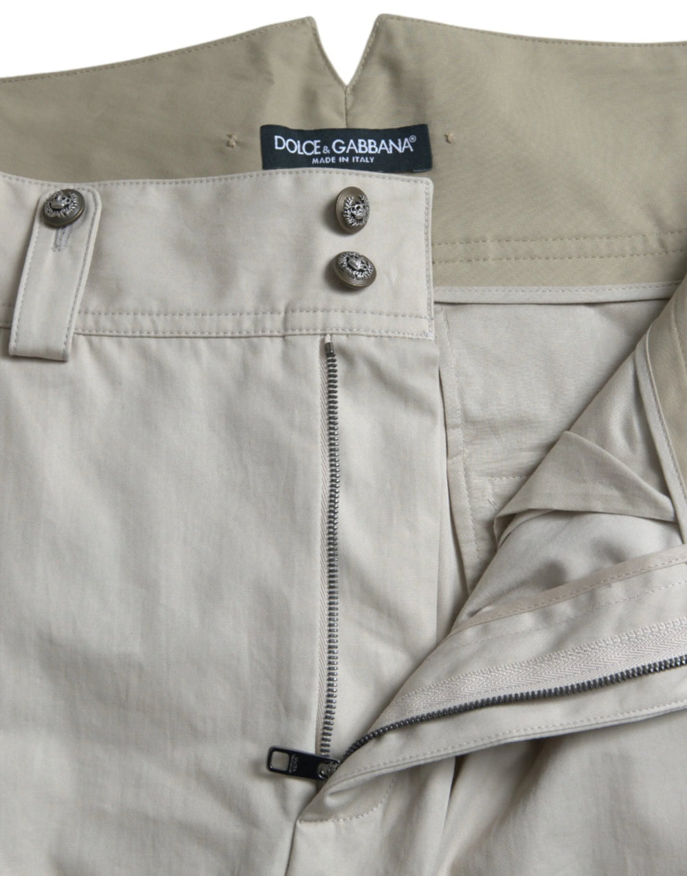 Dolce & Gabbana Beige Cotton High Waist Tapered Pants - Trousers