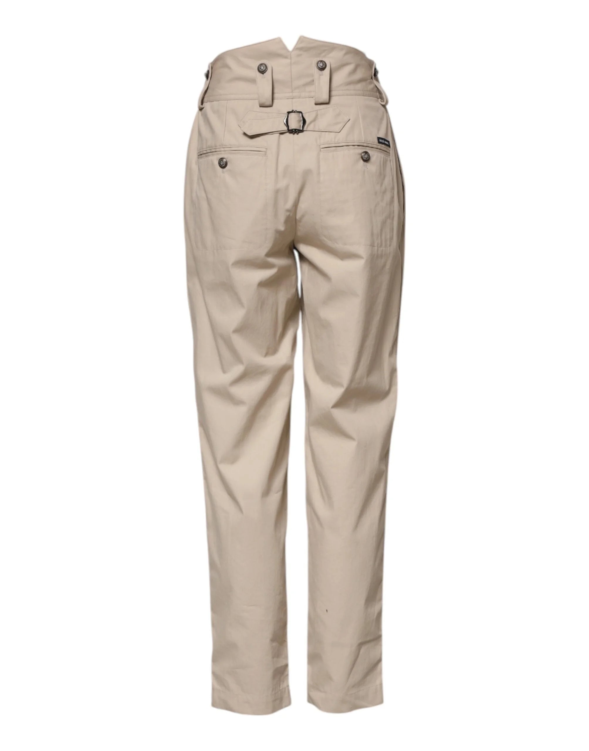 Dolce & Gabbana Beige Cotton High Waisted Pants - IT36|XXS - Trousers