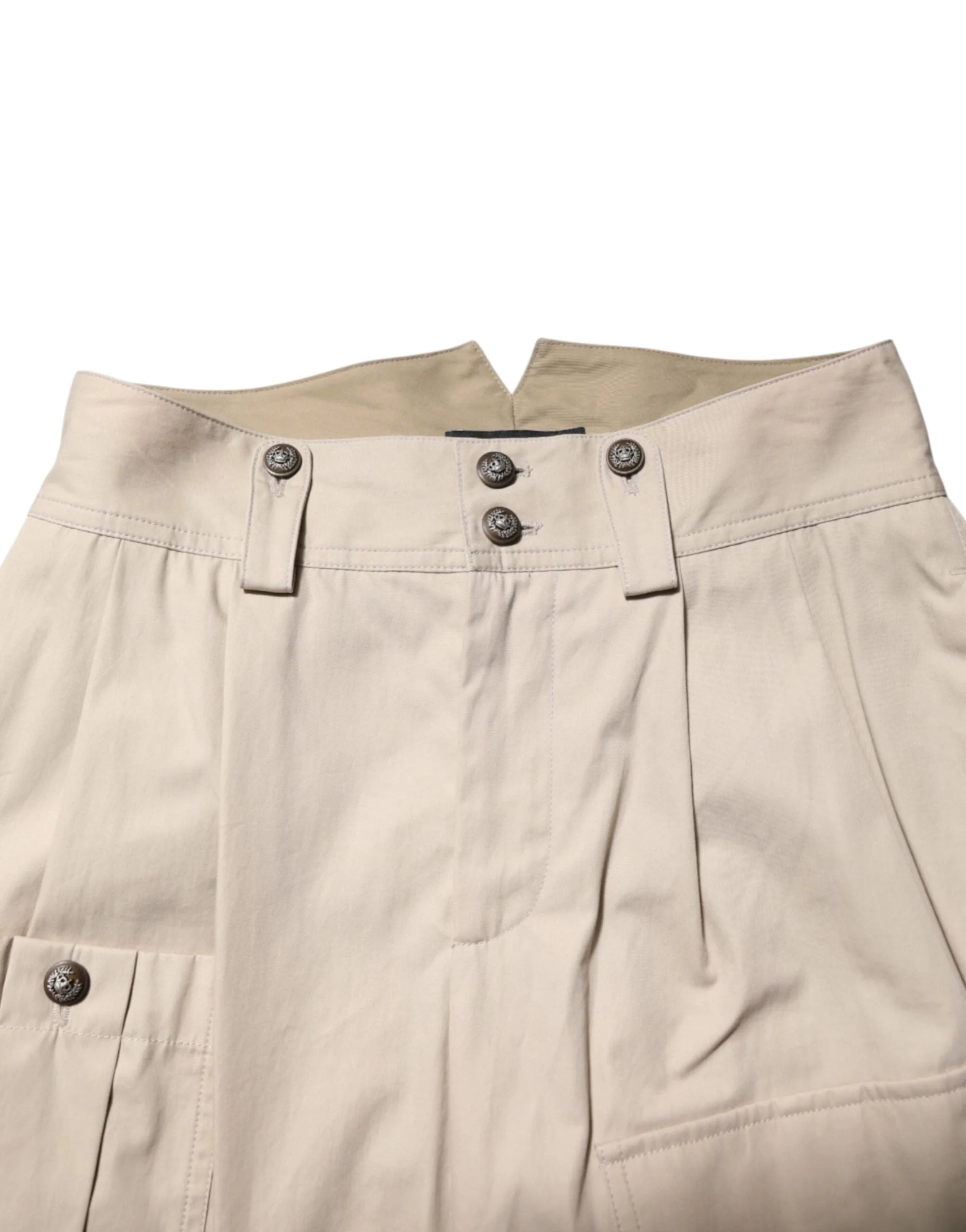 Dolce & Gabbana Beige Cotton High Waisted Pants - IT36|XXS - Trousers