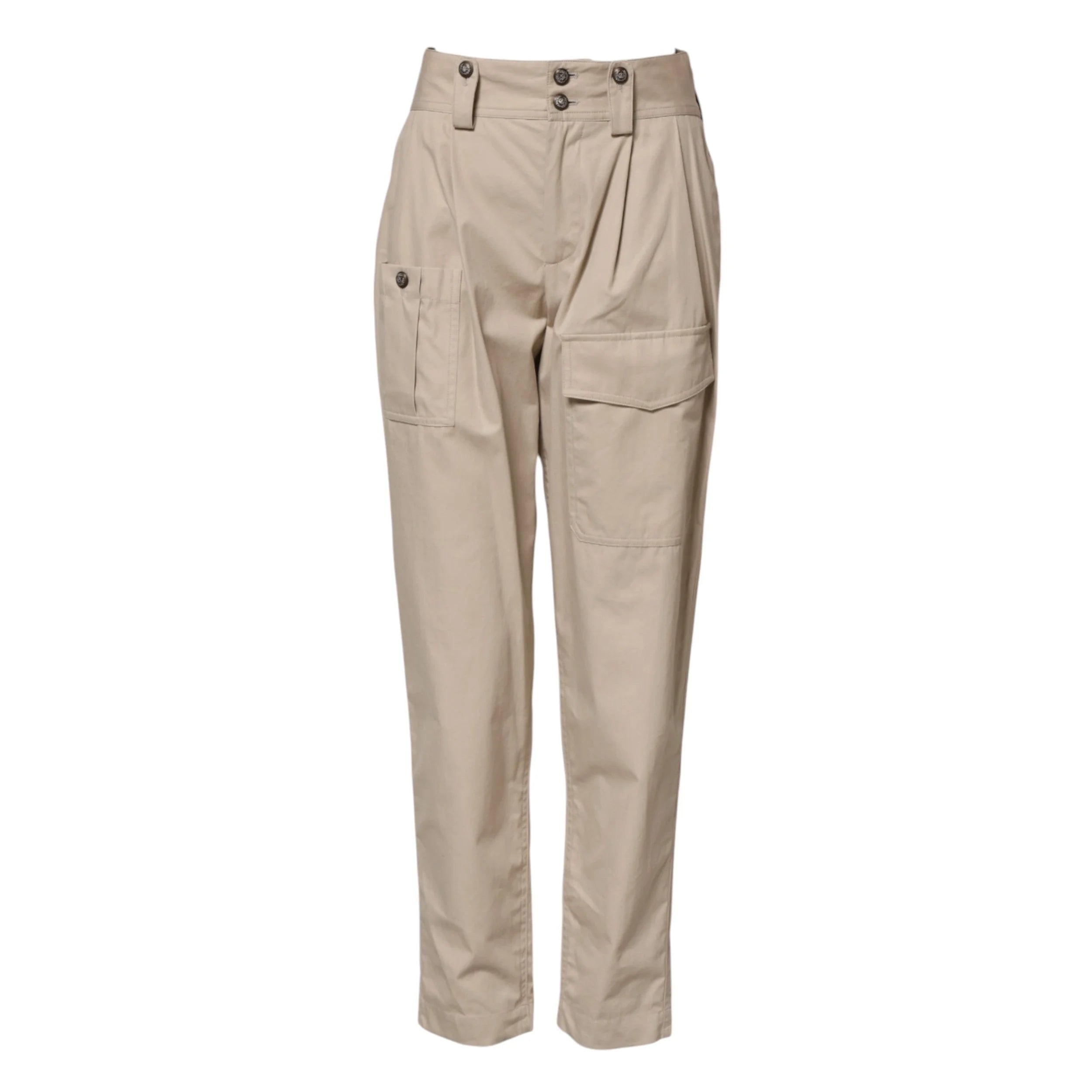 Dolce & Gabbana Beige Cotton High Waisted Pants - IT36|XXS - Trousers
