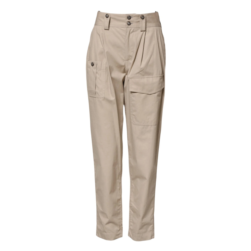 Dolce & Gabbana Beige Cotton High Waisted Pants - IT36|XXS - Trousers