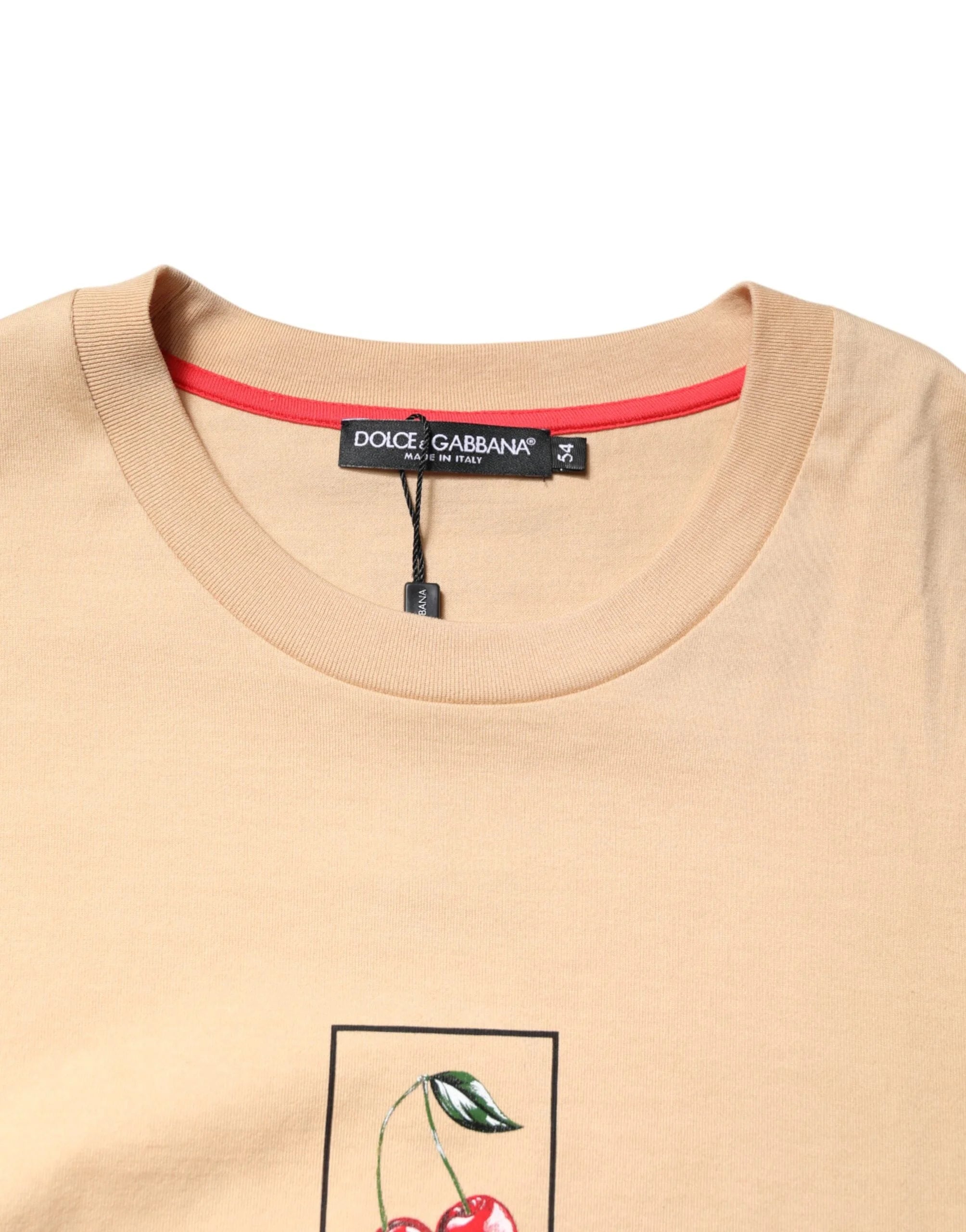 Dolce & Gabbana Beige Cotton Logo Print Crew Neck T-shirt - IT54 | XL - T-Shirts