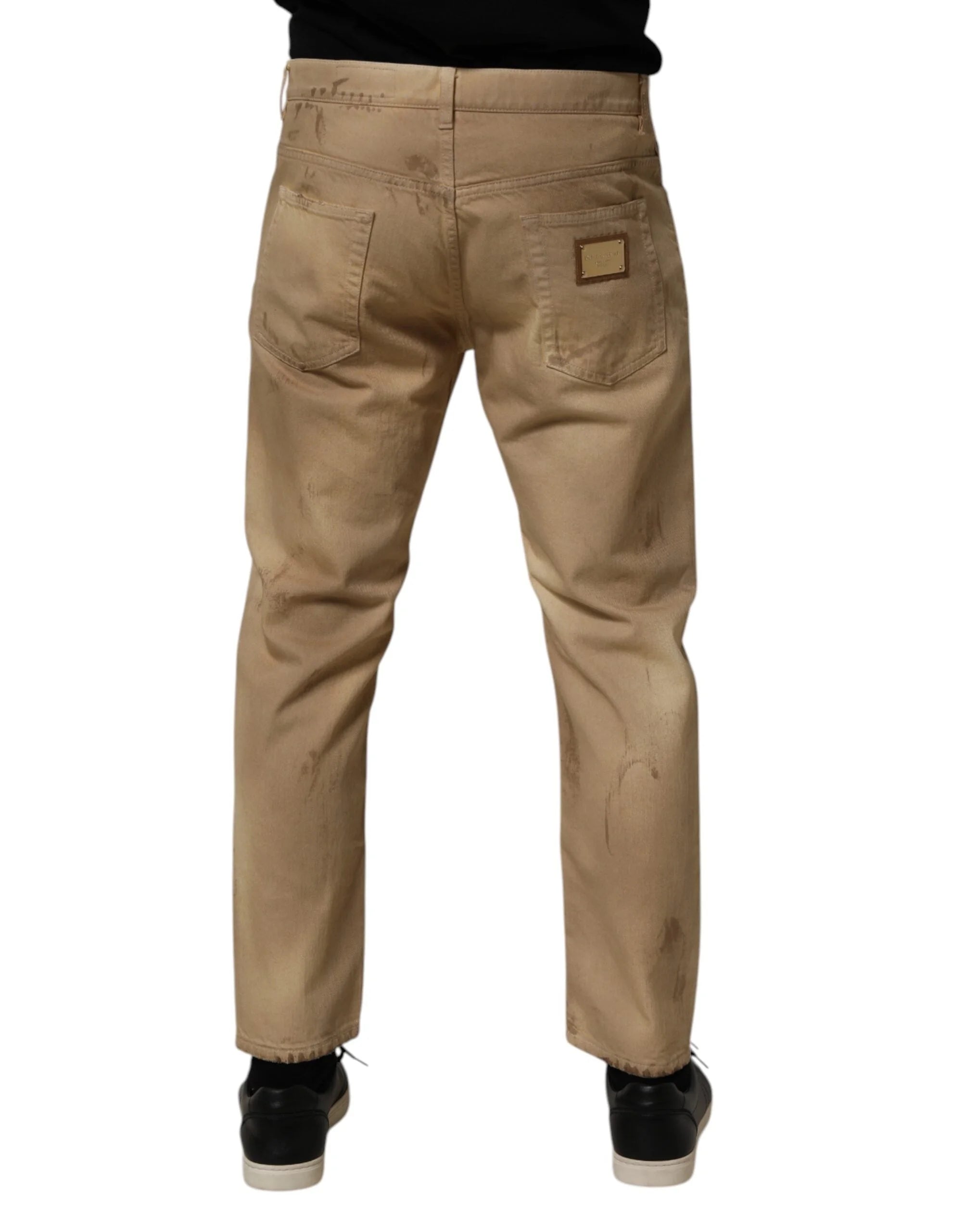 Dolce & Gabbana Beige Cotton Loose Tattered Men Denim Jeans - IT48 | M - Jeans