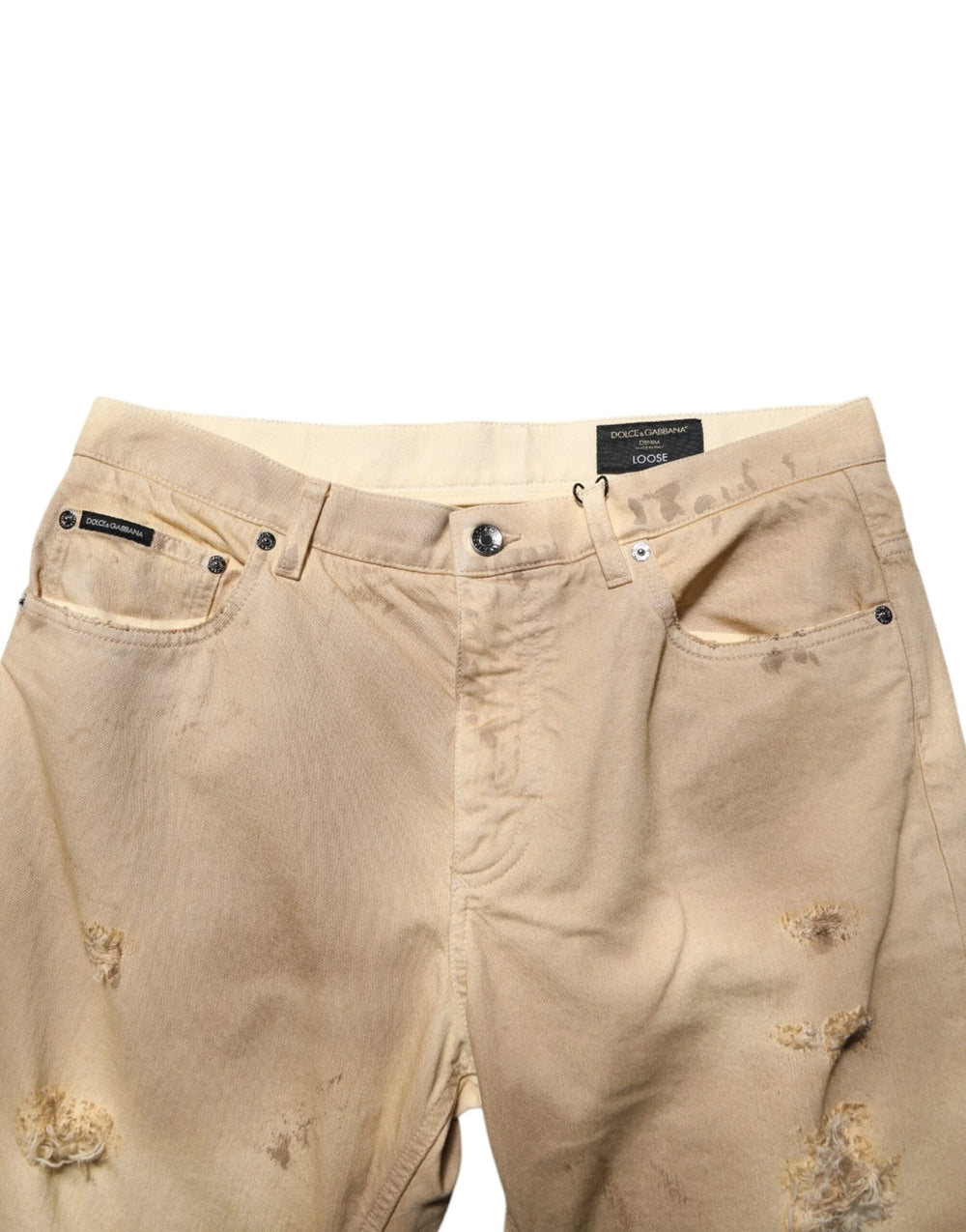 Dolce & Gabbana Beige Cotton Loose Tattered Men Denim Jeans - IT48 | M - Jeans